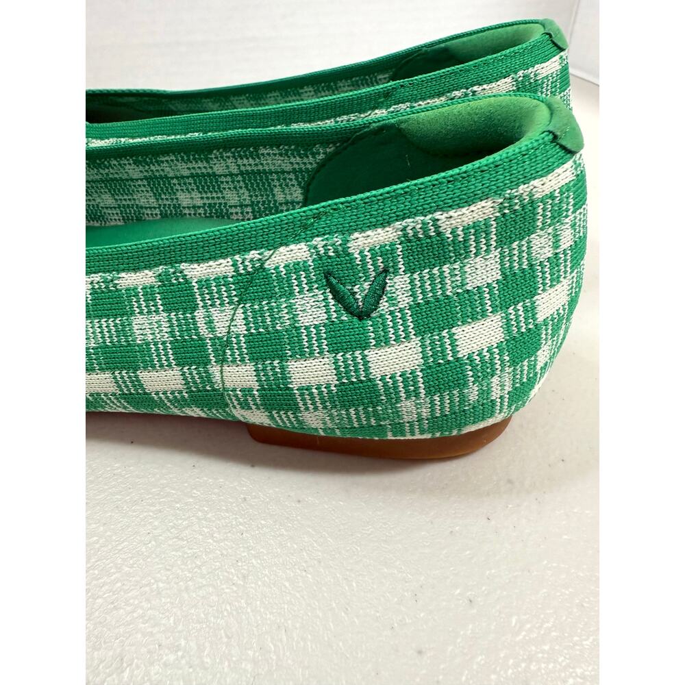 VIVAIA Square Toe V-Cut Knit Ballet Flats Green Gingham Women’s EU 39.5 US 8.5 - Picture 11 of 12